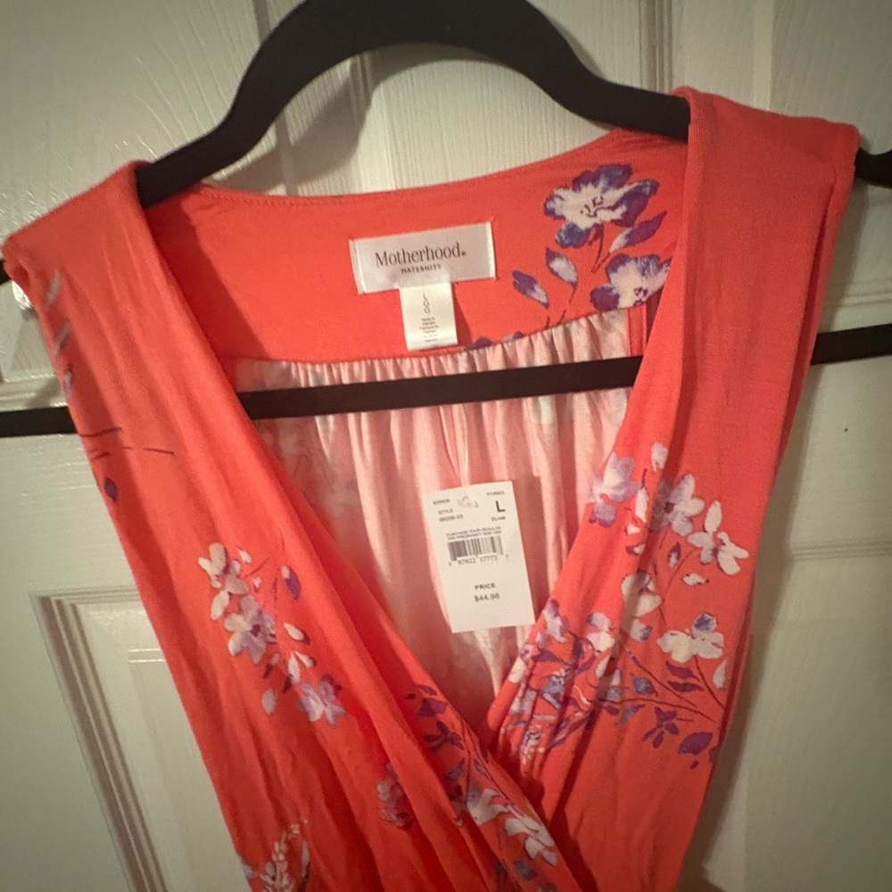 Motherhood Coral and Purple Floral Dress